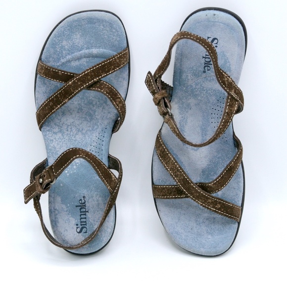 SIMPLE SANDALS FLATS BROWN LEATHER - Picture 1 of 8